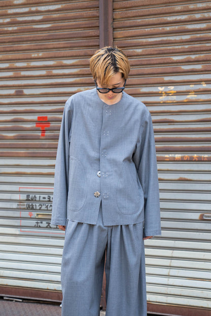 No-collar wool gabardine jacket