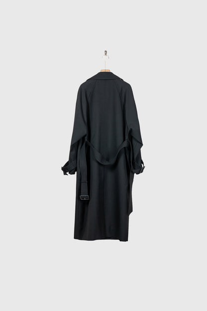 Wool Gabardine Trench Coat In Black