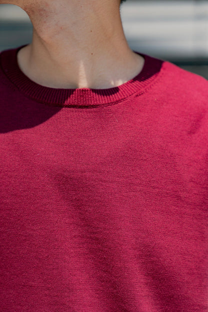 COTTON CASHMERE BORDER SLEEVE SWEATER