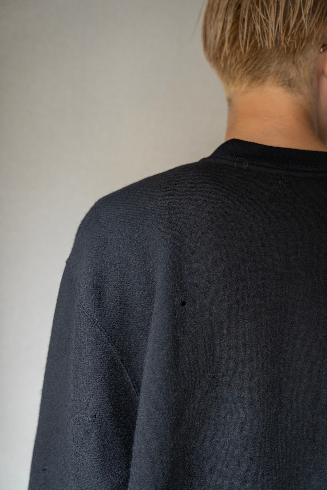 Damage jacquard terry crew neck sweater