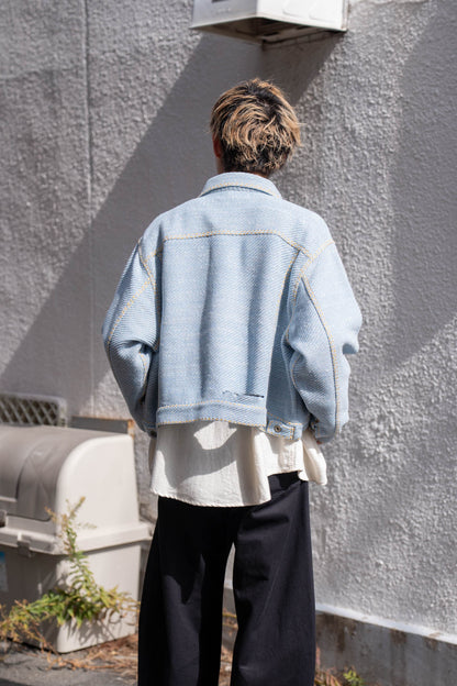 Knitted Denim Jacket with Hand Stitching