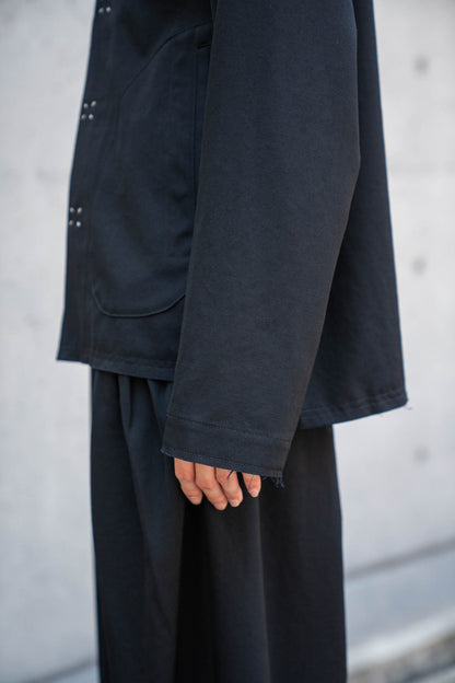 No-collar wool gabardine jacket