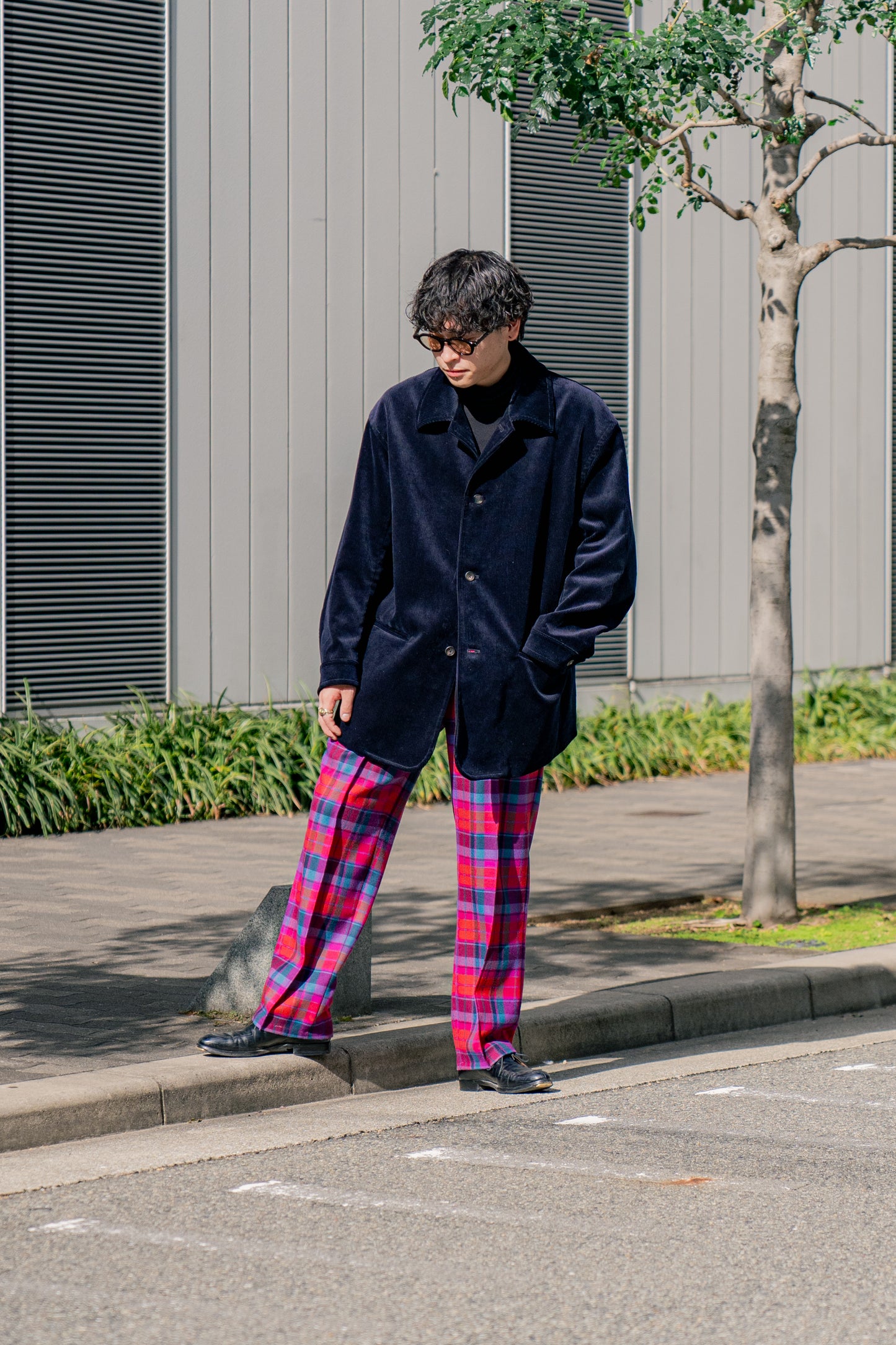 Wool Check Pin Tuck Easy Trouser