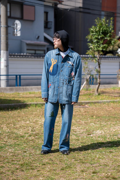 Hand-Embroidered Denim Pants