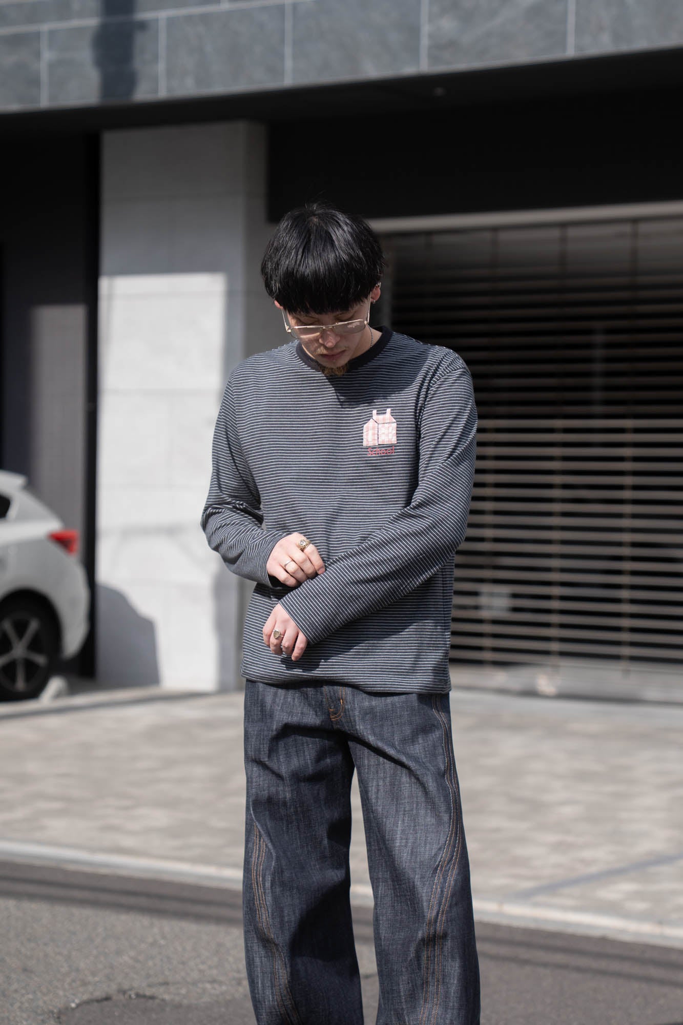 Hand-Embroidered Stripe Long Sleeve T-Shirt