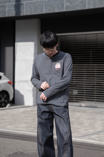 Hand-Embroidered Stripe Long Sleeve T-Shirt