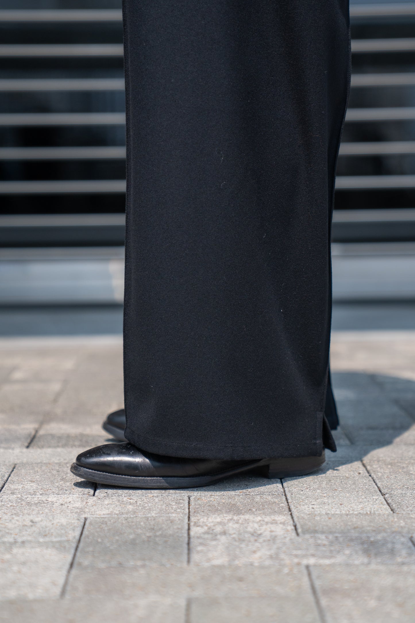 WIDE TROUSER WITH RIBBED WAISTBAND IN WOOL FLANNEL