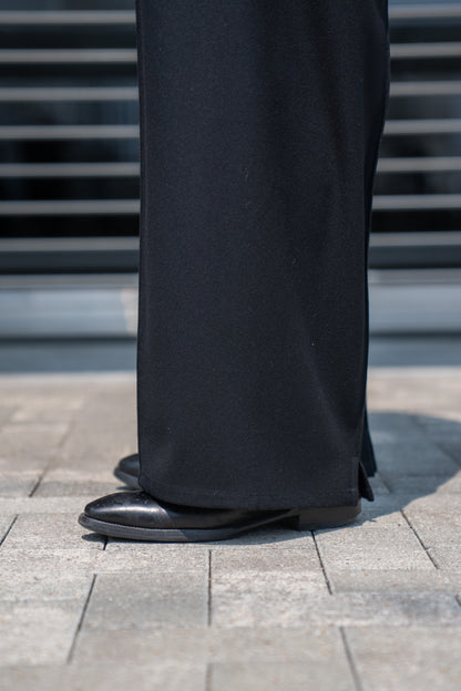 WIDE TROUSER WITH RIBBED WAISTBAND IN WOOL FLANNEL