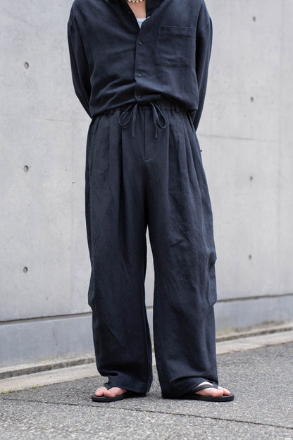 Linen Silk Wide Knee Tuck Pants