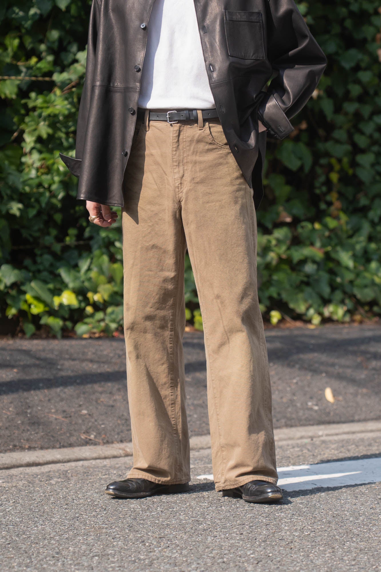 SULFUR DYED OXFORD VINTAGE WIDE PANTS(ST.1395)