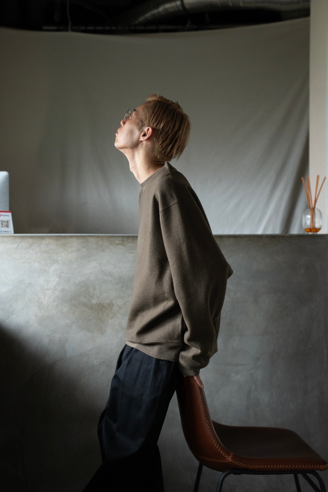 Damage jacquard terry crew neck sweater