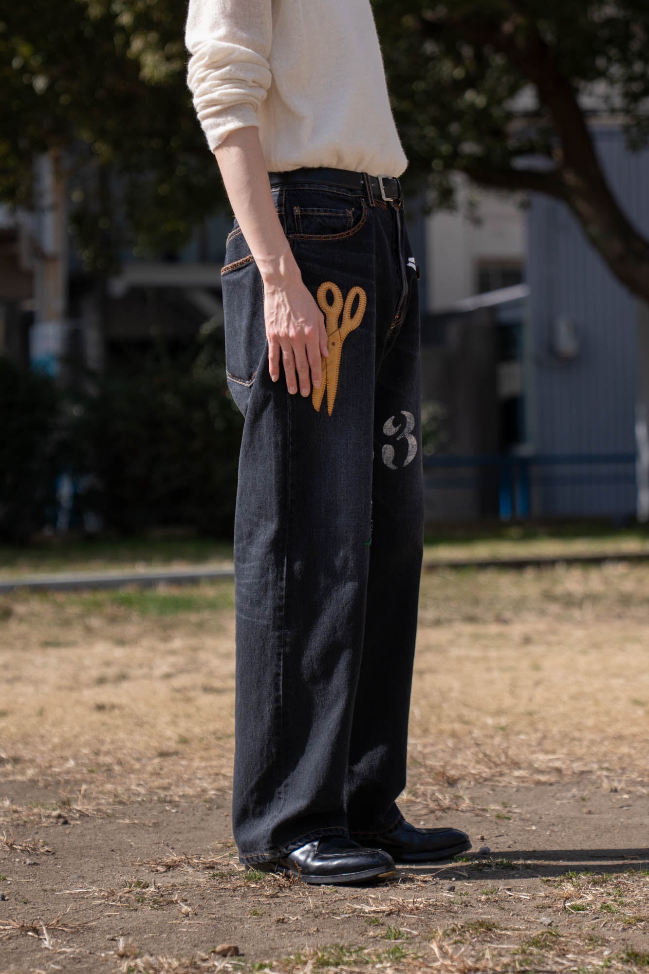 Hand-Embroidered Denim Pants