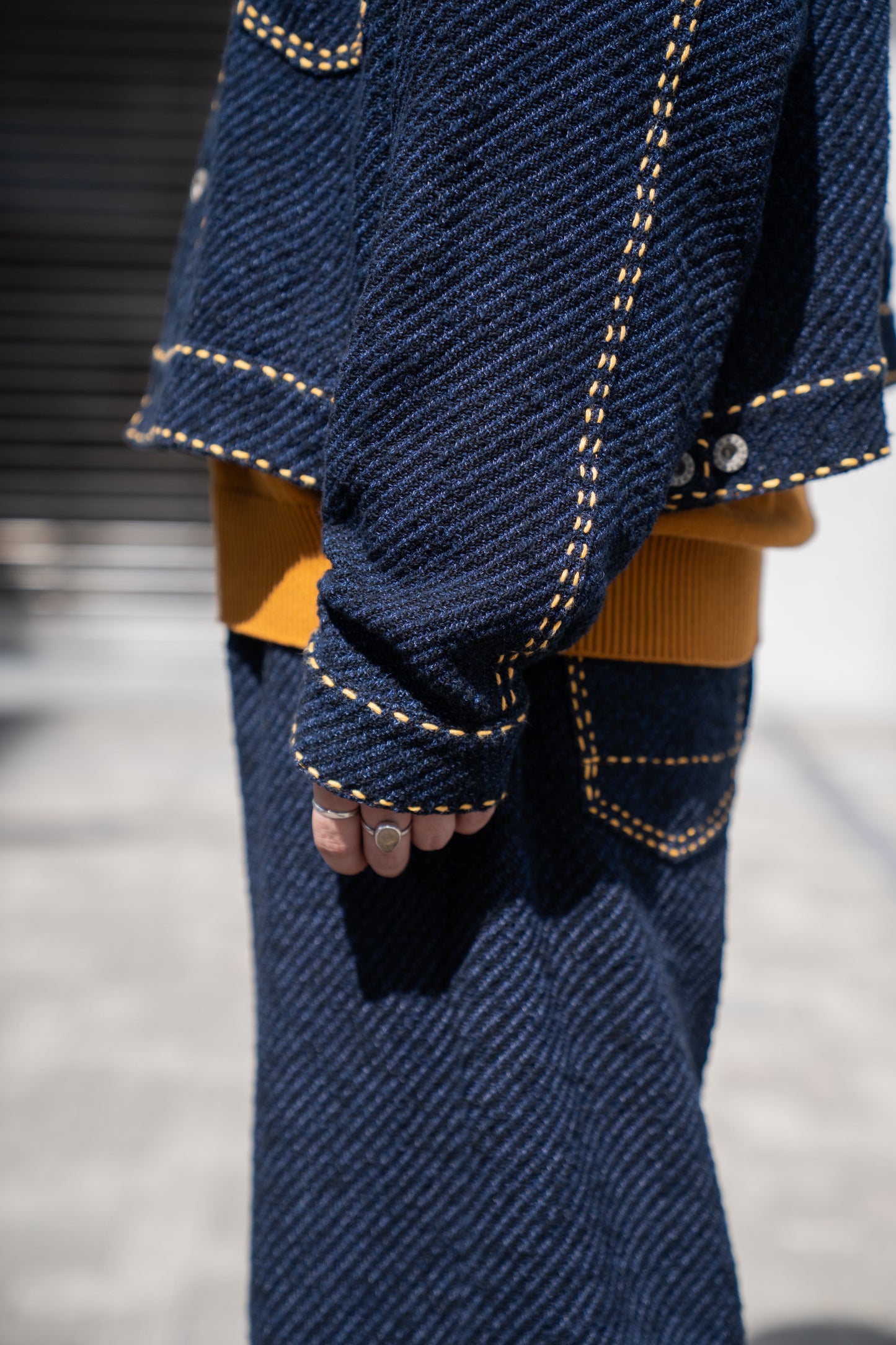 Hand Stitched Rigid Denim Knit Jacket