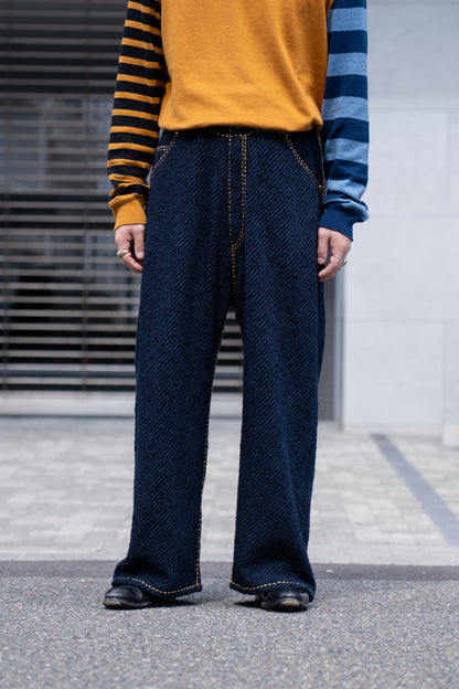 Hand Stitched Rigid Denim Knit Pants