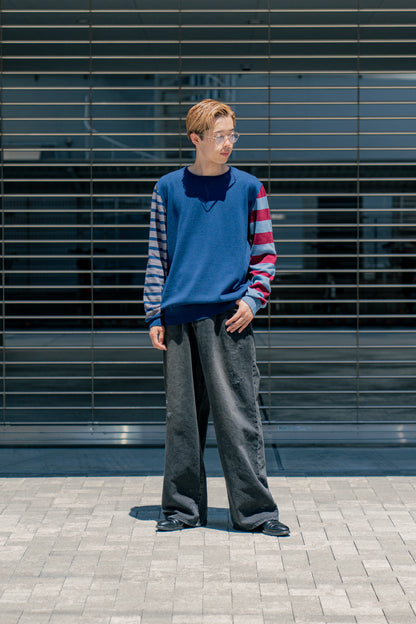 COTTON CASHMERE BORDER SLEEVE SWEATER