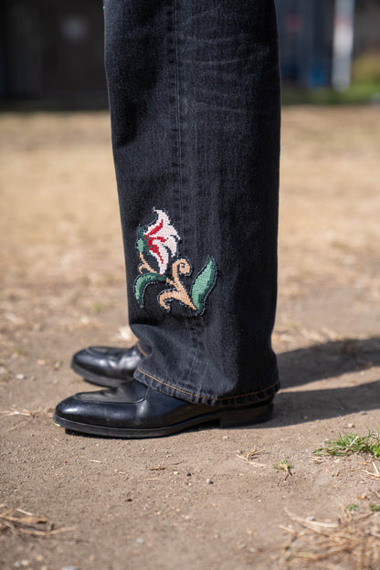 Hand-Embroidered Denim Pants
