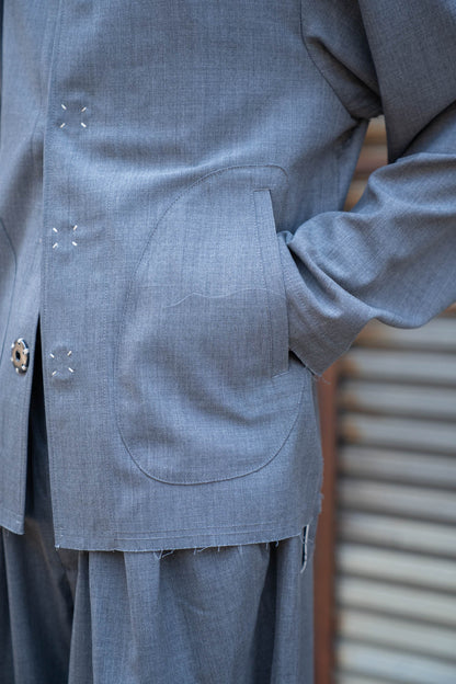 No-collar wool gabardine jacket