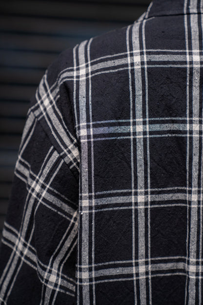 Silk/Cottn Nep Plaid Military Shirt