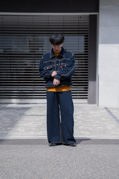 Hand Stitched Rigid Denim Knit Pants