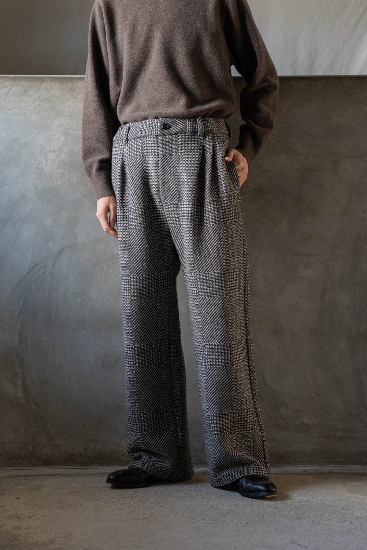 Knitted Tweed Check Trousers