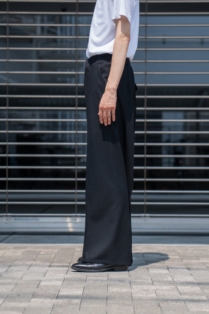 WIDE TROUSER WITH RIBBED WAISTBAND IN WOOL FLANNEL