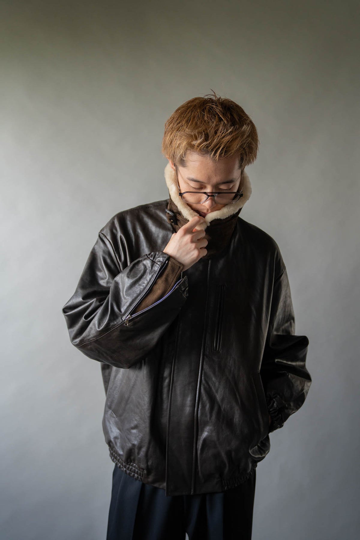 MOUTON COLLAR CALF ZIP JACKET(ST.1549)