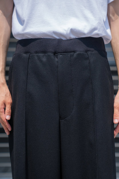 WIDE TROUSER WITH RIBBED WAISTBAND IN WOOL FLANNEL