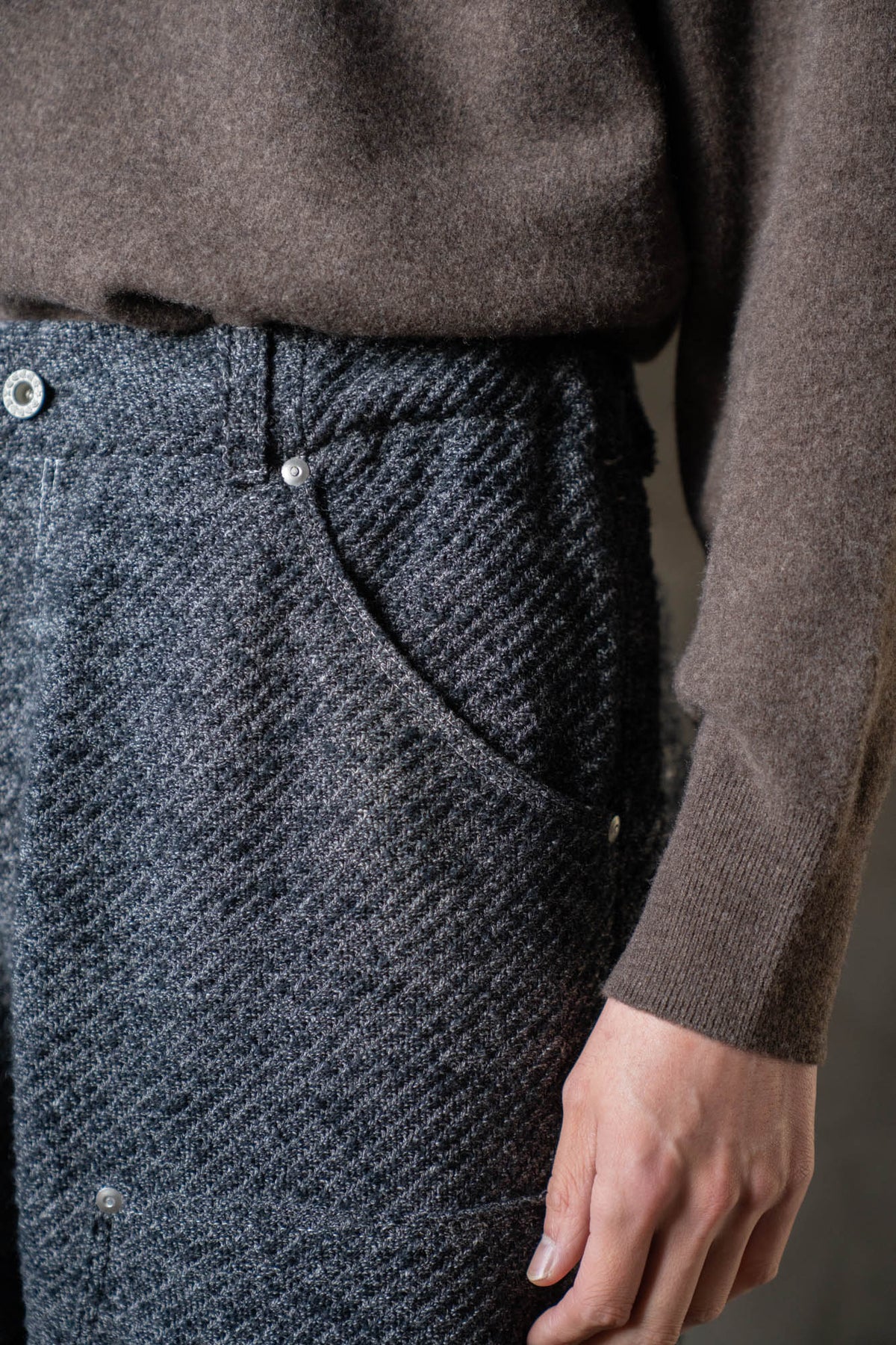 Hand Stitched Rigid Denim Knit Pants