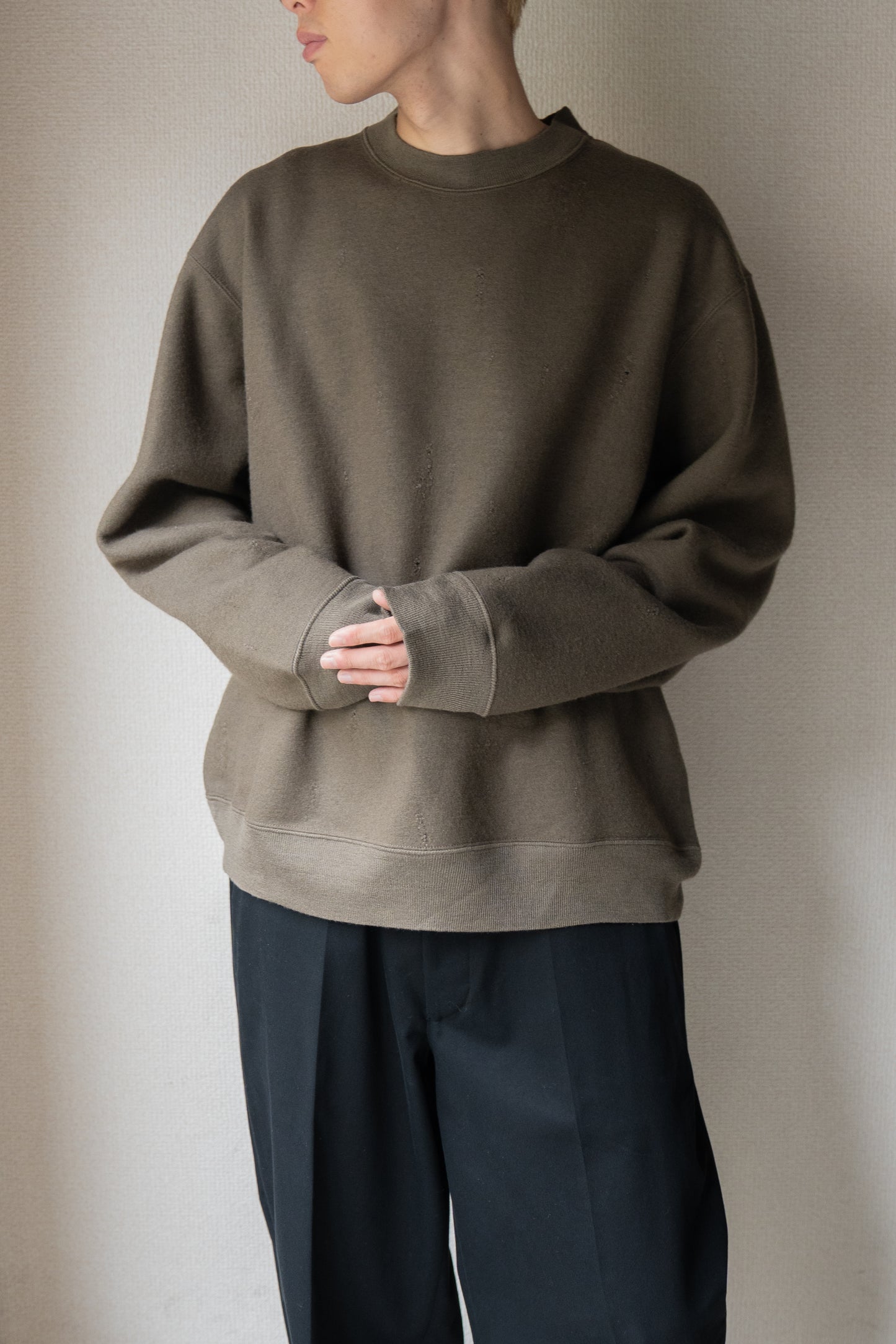 Damage jacquard terry crew neck sweater