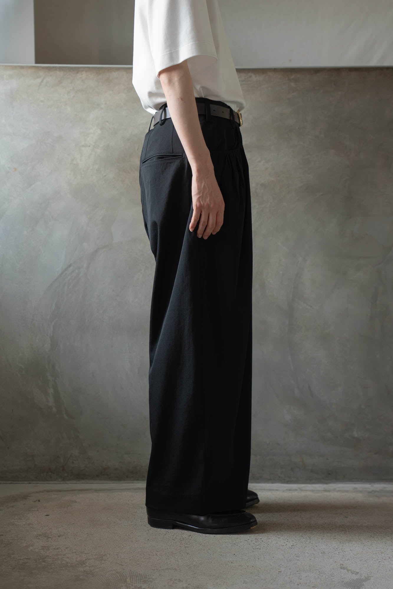 Gather-detail wool gabardine pants