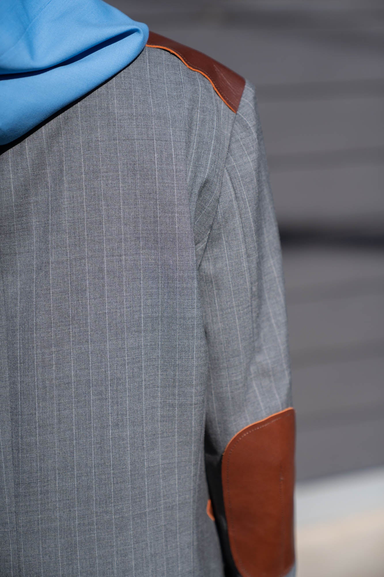 Leather-Patch No-Collar Jacket