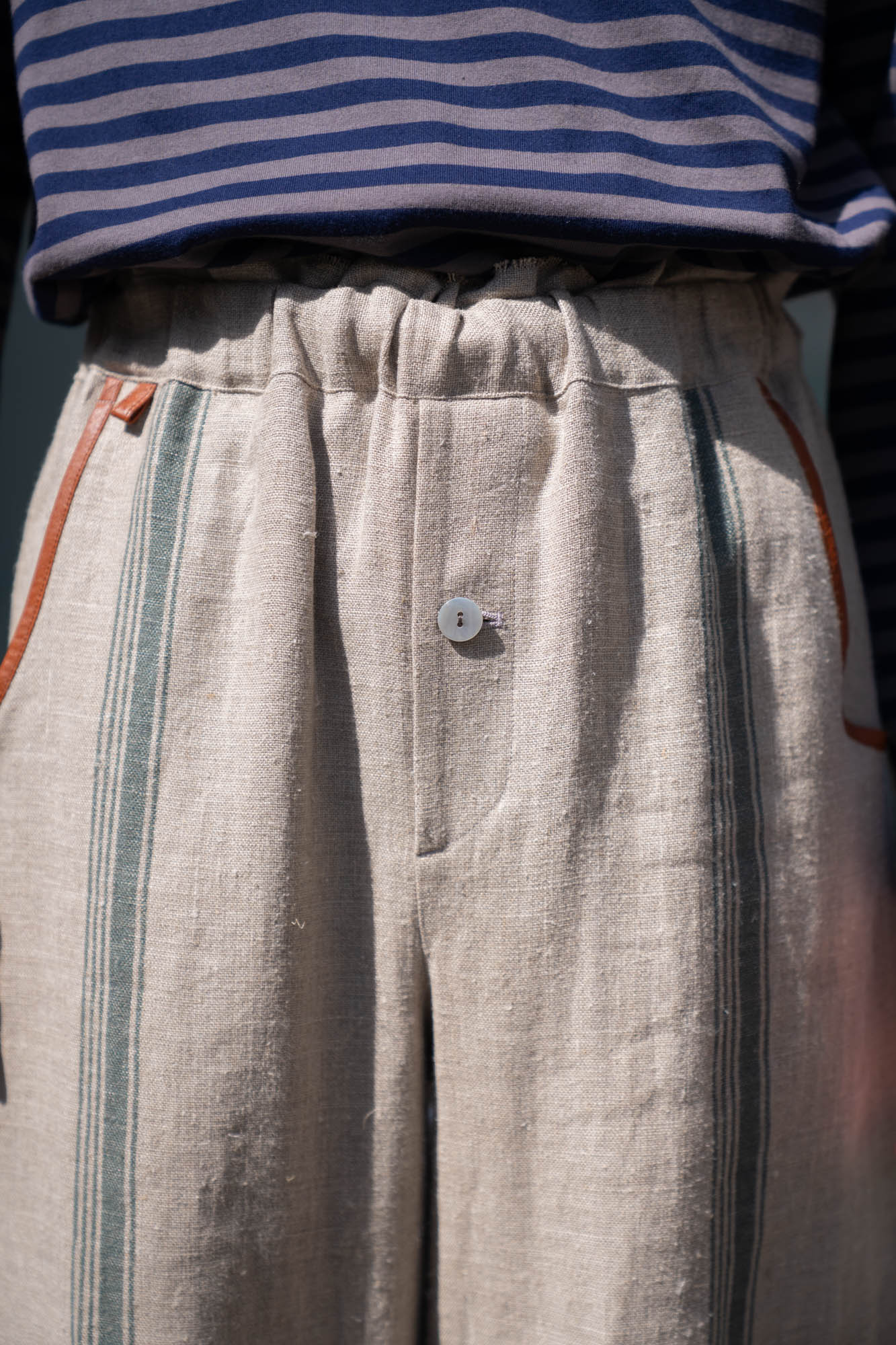 FLLOWER SAK LINEN STRIPE EASY PANTS