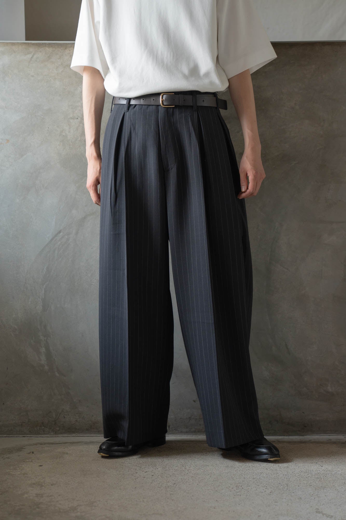 Pleats bonded wool pants