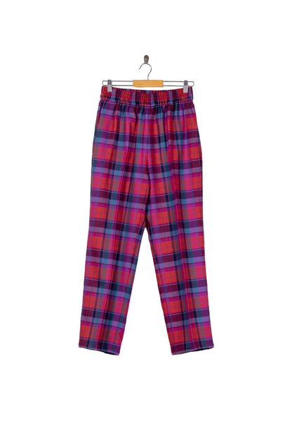 Wool Check Pin Tuck Easy Trouser