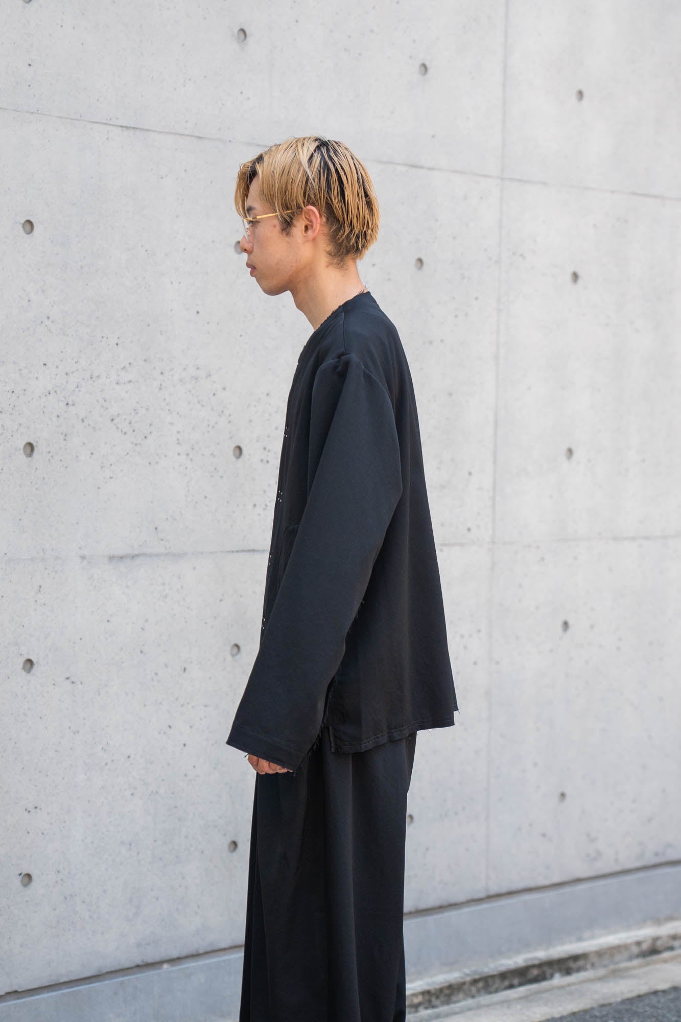 No-collar wool gabardine jacket