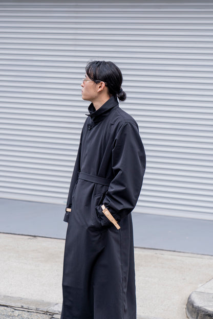 STAND COLLAR COAT WITH LEATHER STRAP