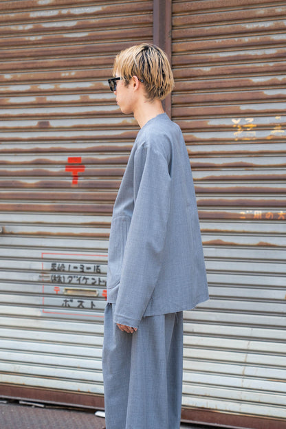 No-collar wool gabardine jacket