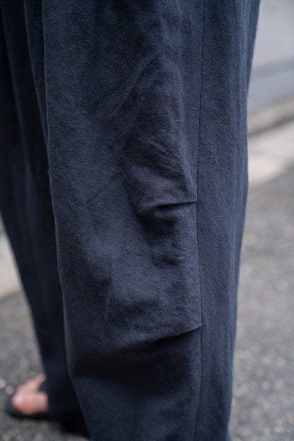 Linen Silk Wide Knee Tuck Pants