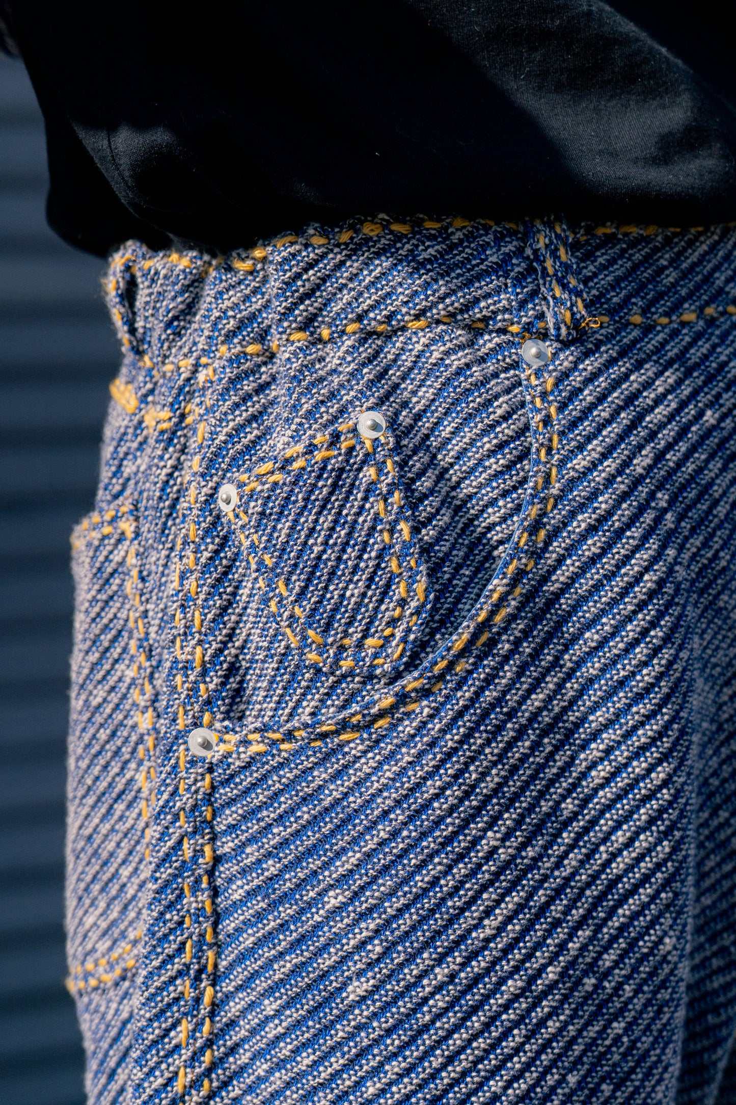 Hand-Stitched Damaged Denim Knit Pants 