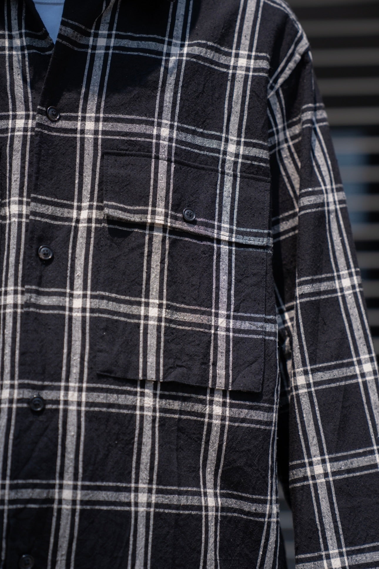 Silk/Cottn Nep Plaid Military Shirt