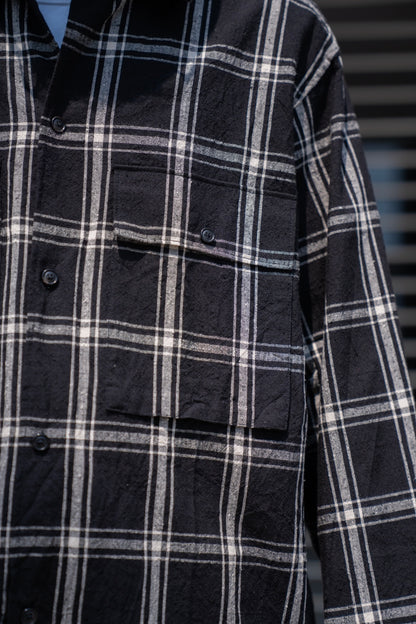 Silk/Cottn Nep Plaid Military Shirt