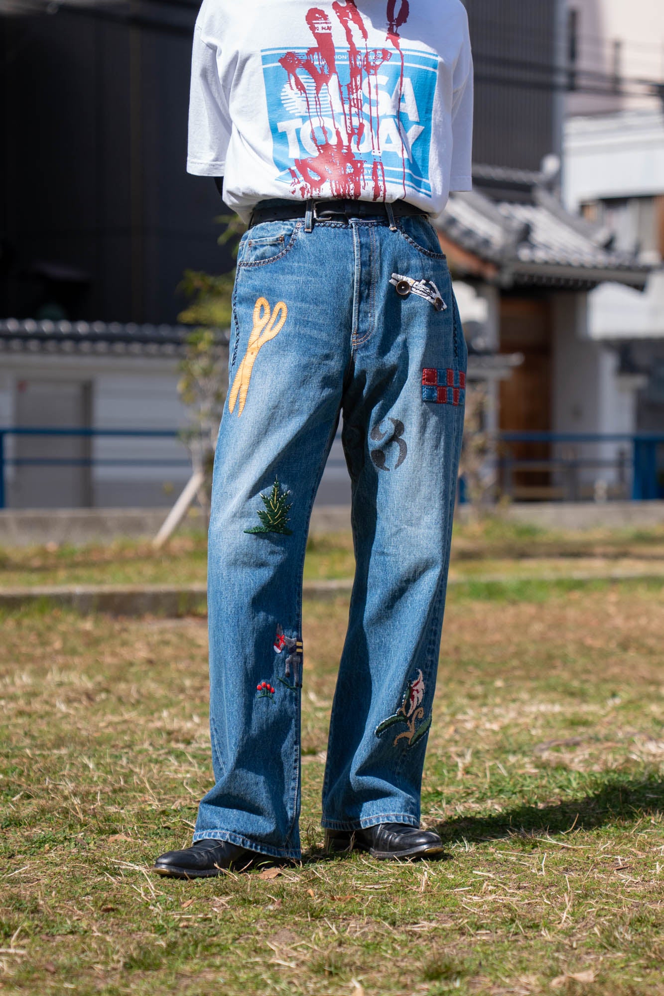Hand-Embroidered Denim Pants