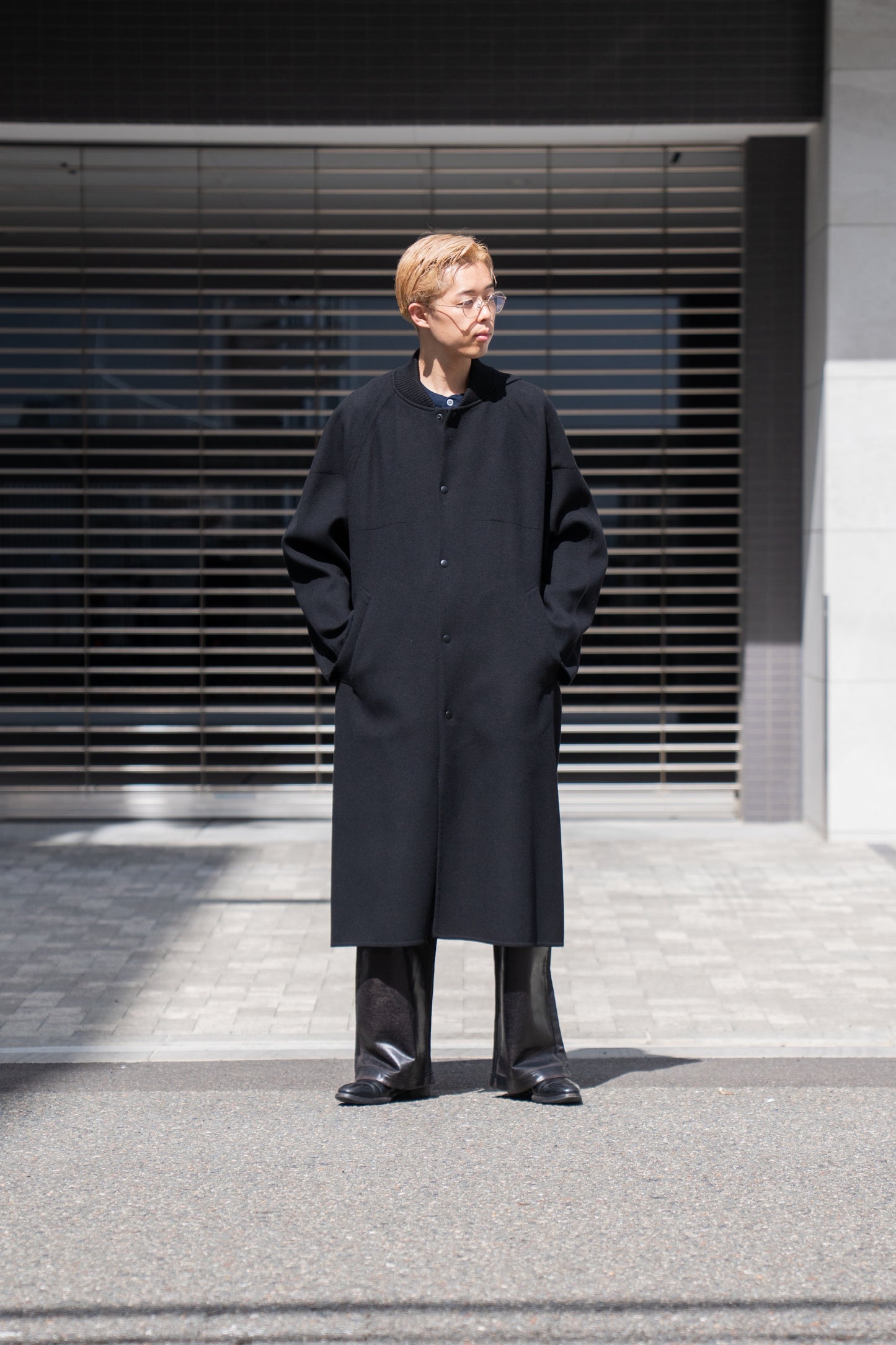 Wool melton double face rever stadium coat