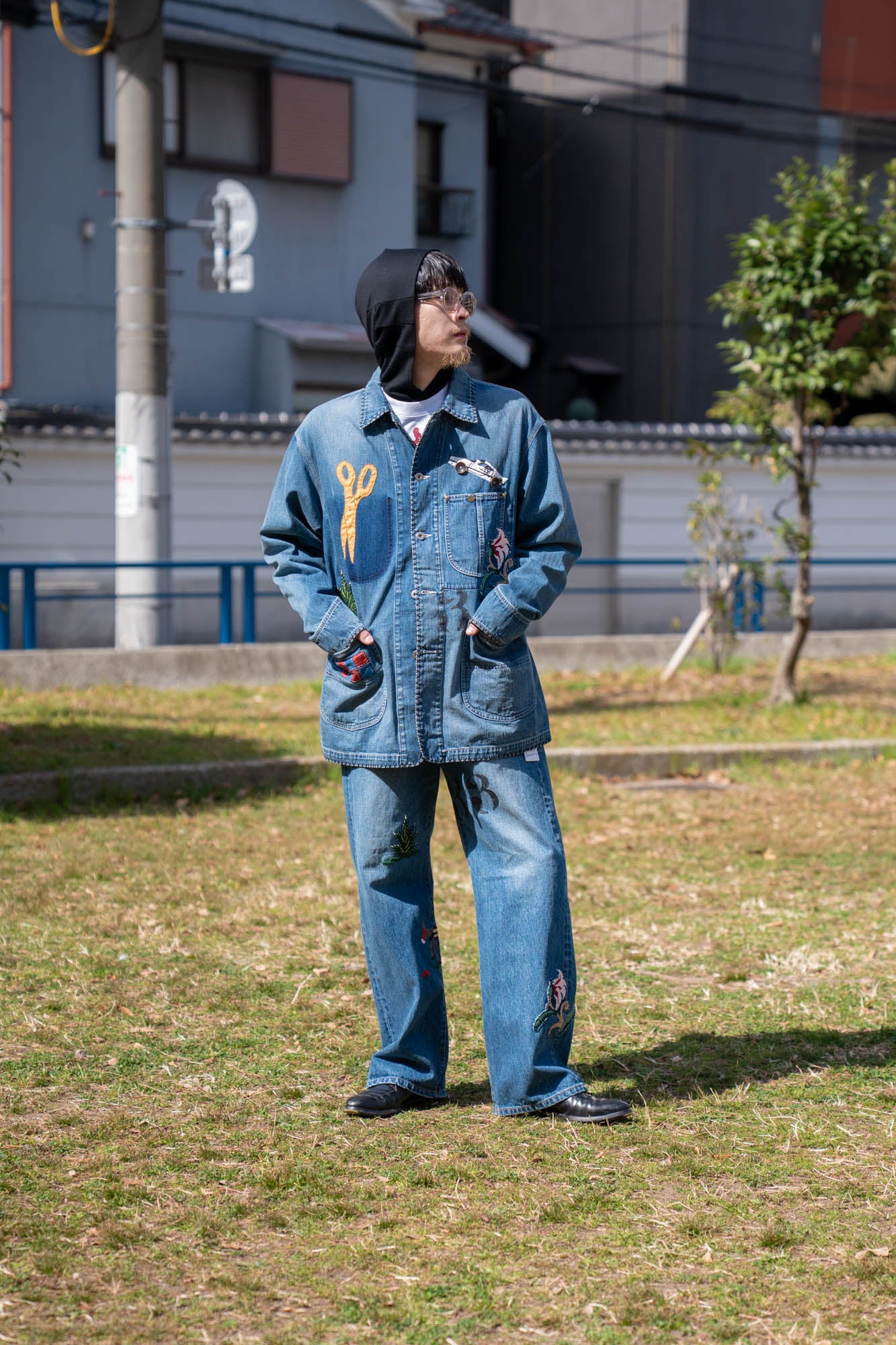 Hand-Embroidered Denim Pants