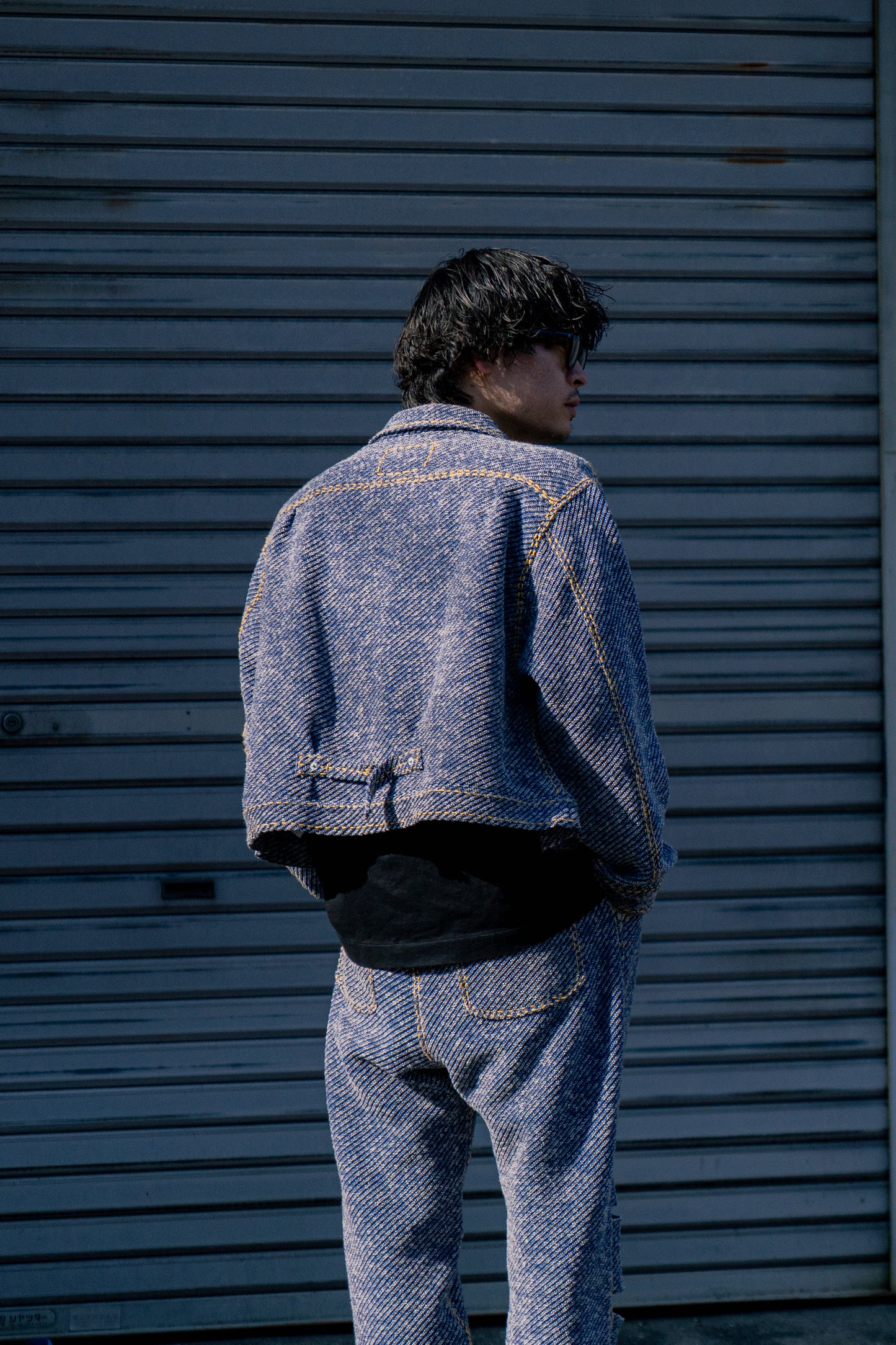 Hand-Stitched Damaged Denim Knit Jacket