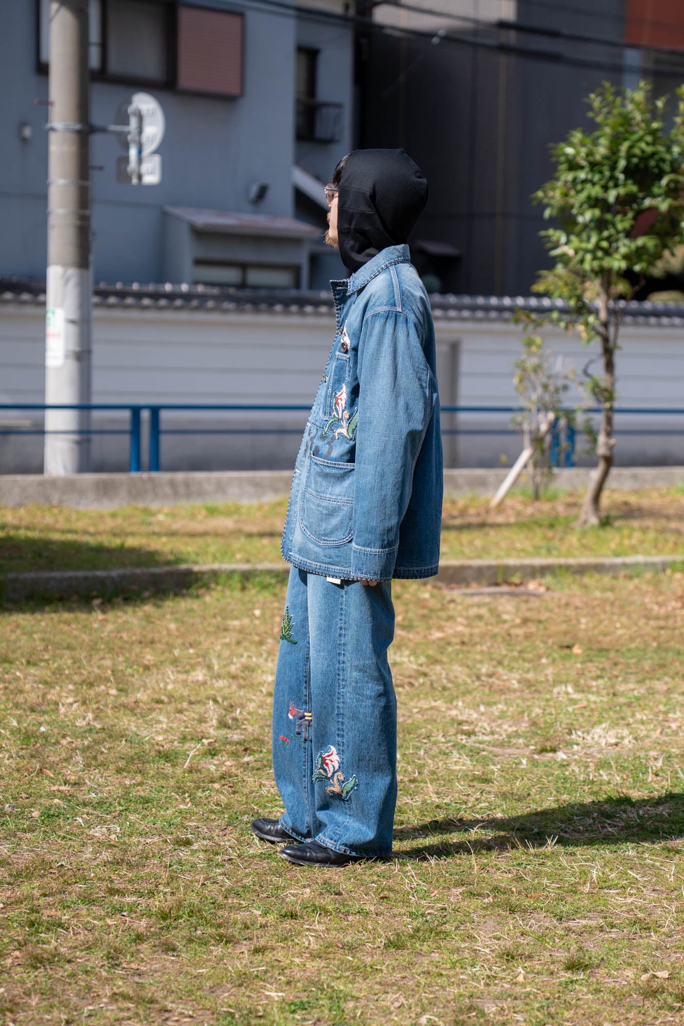 Hand-Embroidered Denim Pants