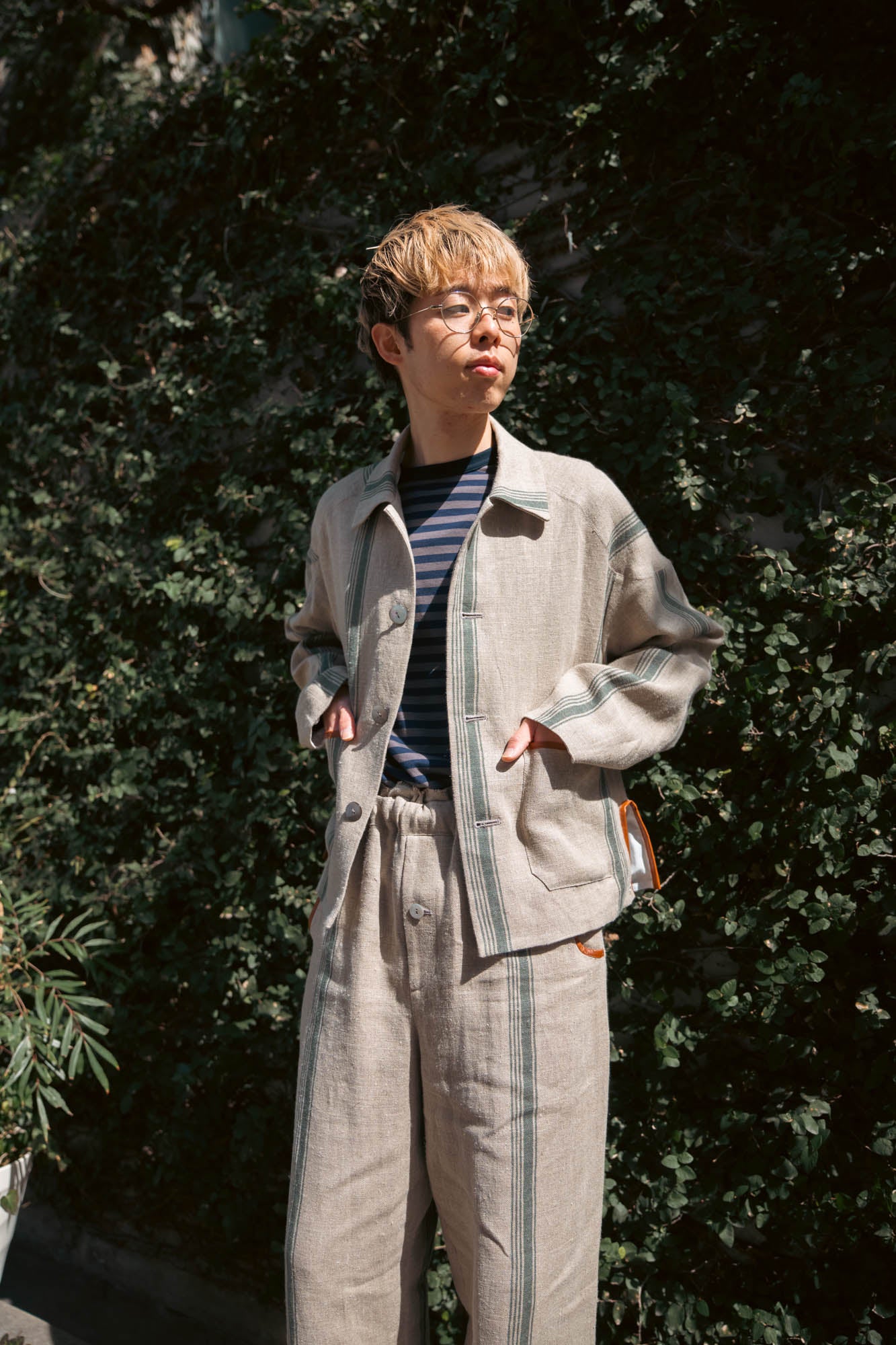 FLLOWER SAK LINEN STRIPE JACKET