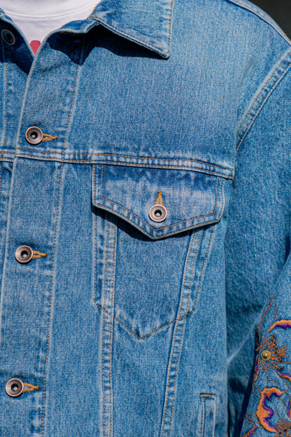 Embroidered-design denim jacket