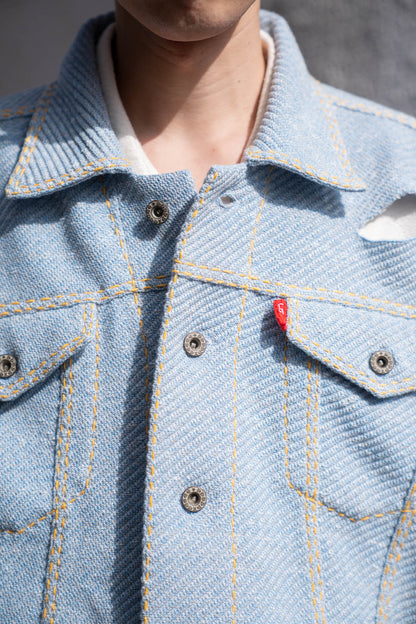 Knitted Denim Jacket with Hand Stitching
