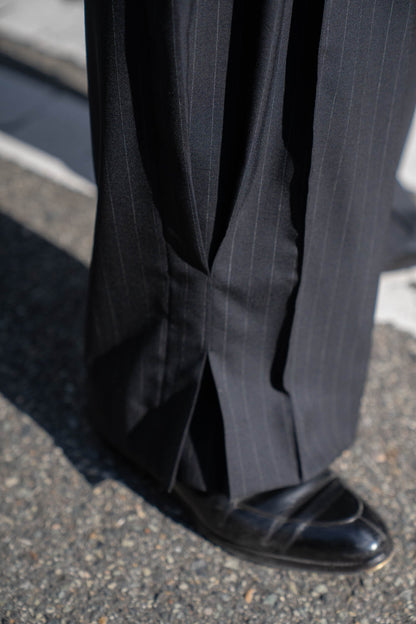 Pleated Stripe Summer Wool Pants